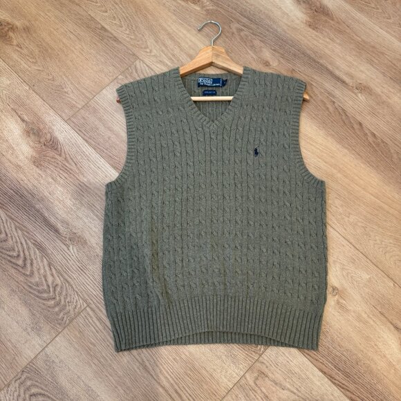 Polo Ralph Lauren Olive Green Cable Knit Sweater Vest Men’s Size Large - Picture 7 of 11